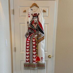 Queen Playing Card Graphic Maxi Dress - White & Red Size 2